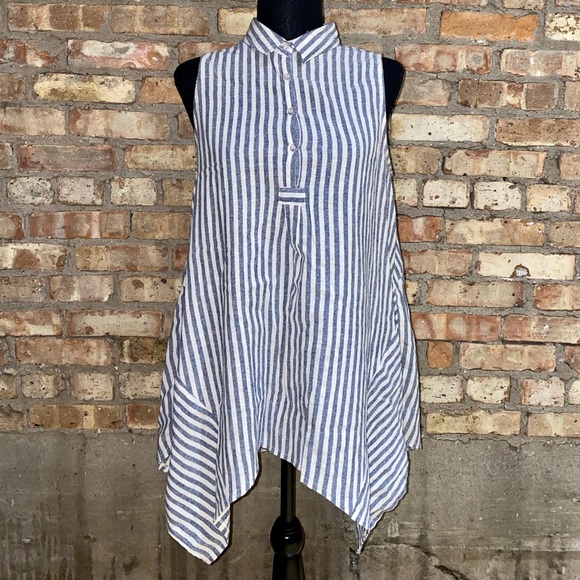 ModCloth Striped Sleeveless Handkerchief Hem Blouse - Picture 2 of 7